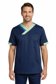 Nybo Nova Premium tunika - unisex, navy/ljusgrön/blå, lång slits, mobilficka, hållbar