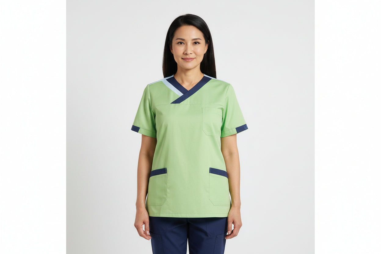Nybo Nova Premium Unisex-tunika ljusgrön/navy/ljusblå — långa slitsar, komfort
