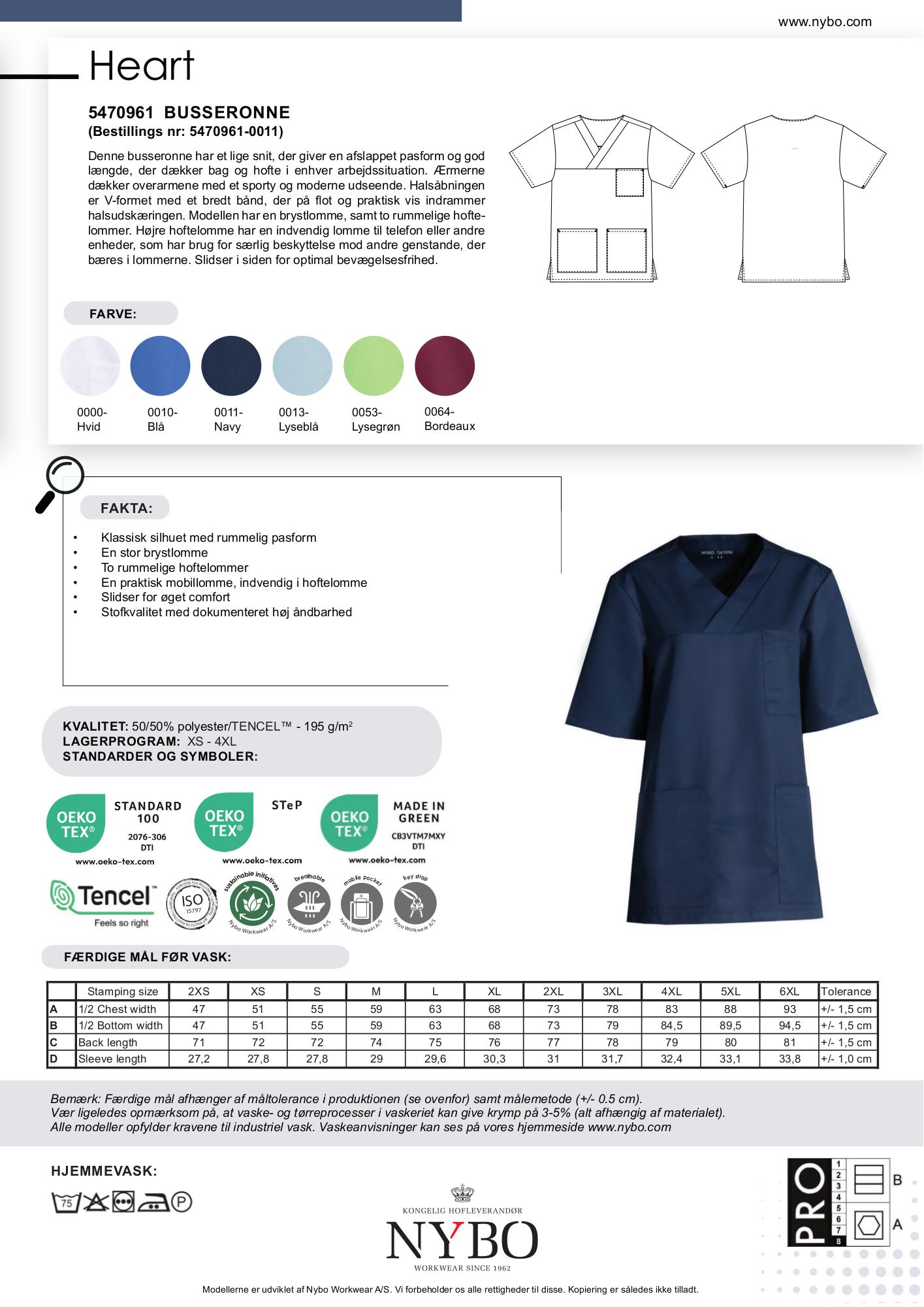 Nybo Navy Unisex HEART-tunika, andningsbar, komfort