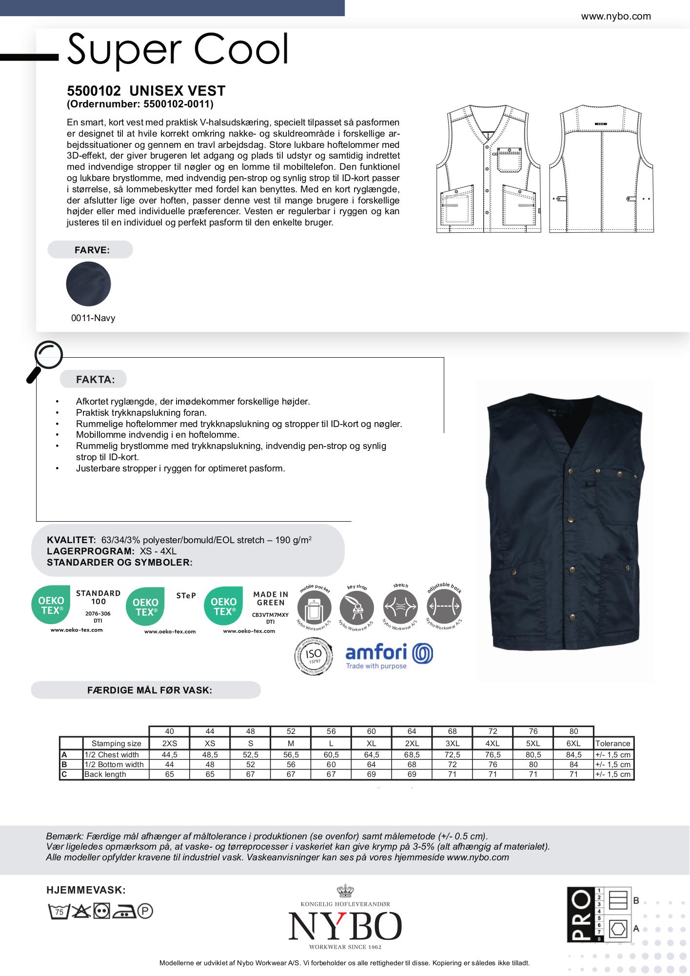 Nybo Navy Unisex Super Cool Vest, Kort, Justerbar, Slitstark