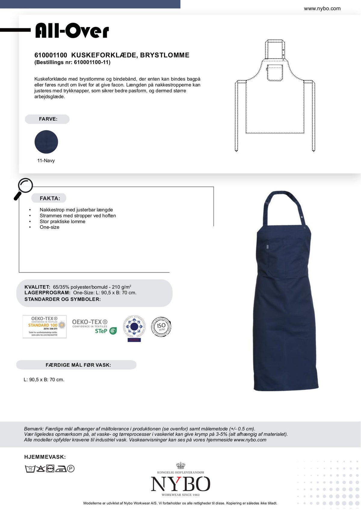 Nybo Navy Unisex Förkläde, Kuskförkläde