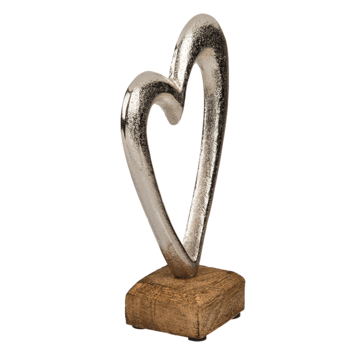 Metallhjärta på träfot, ca. 17 cm