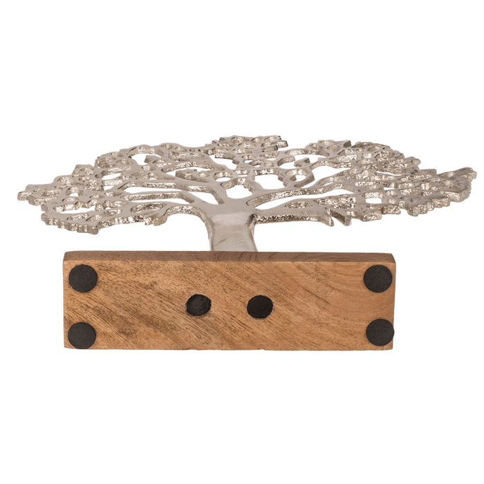 Silverfärgat livets träd på träsockel, ca. 30 x 33 cm