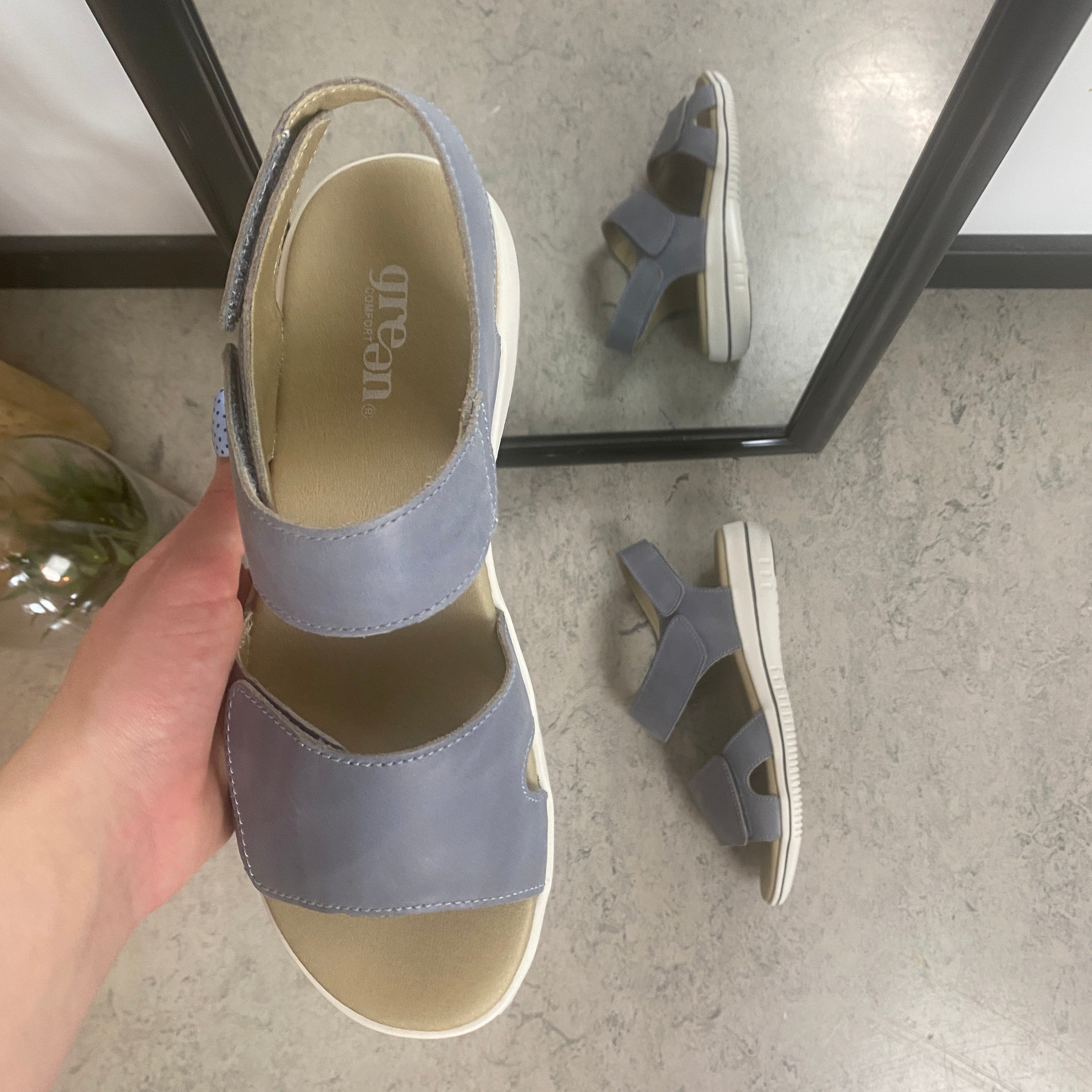Green Comfort Leaf sandal – ljusblå sandal med kardborreband & EnergySole™