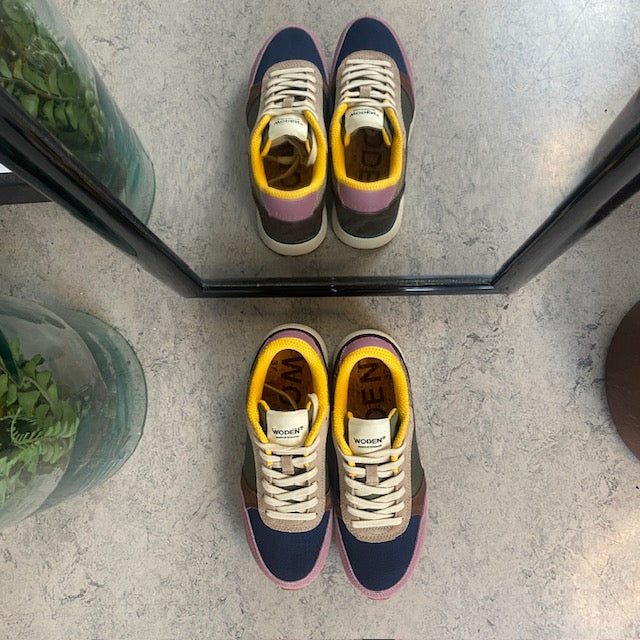 Woden multifärgad sneaker i mesh, läder och mocka – avtagbar korkinnersula & flexibel rågummisula