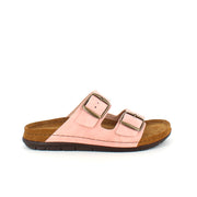 Rosa slip-on-sandal i skinn med breda remmar