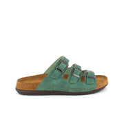 Olivgrön slip-on sandal i läder med smala remmar