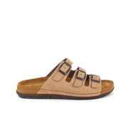 Brun slip-on sandal i läder med smala remmar