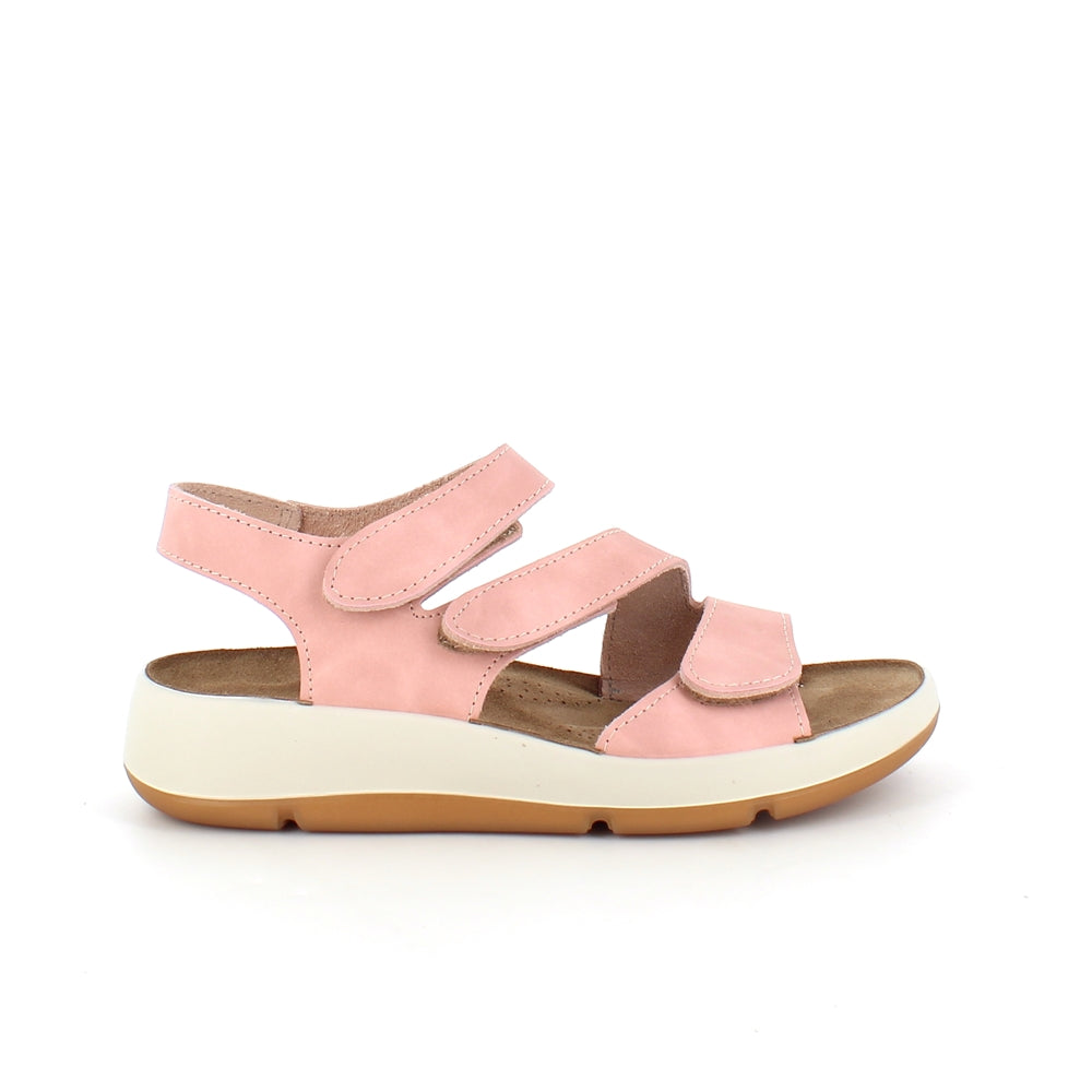 Elegant rosa skinnsandal med justerbara remmar