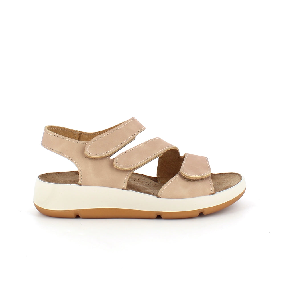 Elegant beige lädersandal med justerbara remmar
