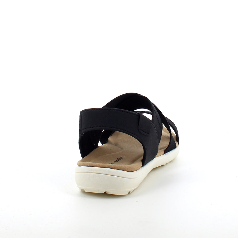 Svart sandal med bred resår över vristen