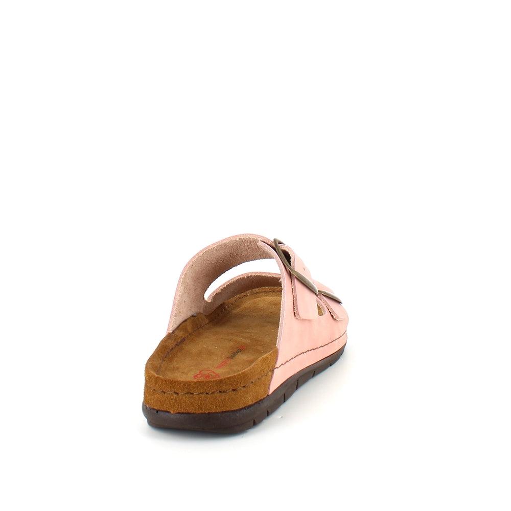 Rosa slip-on-sandal i skinn med breda remmar