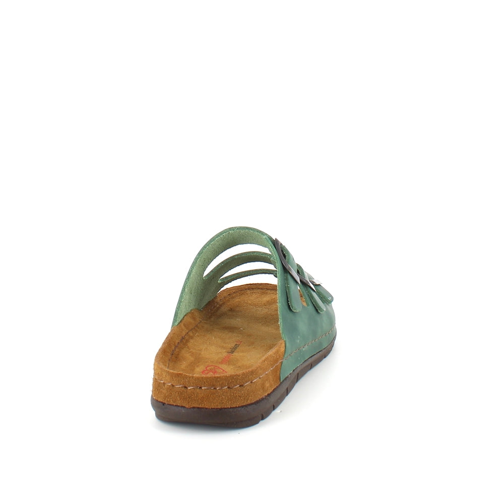 Olivgrön slip-on sandal i läder med smala remmar
