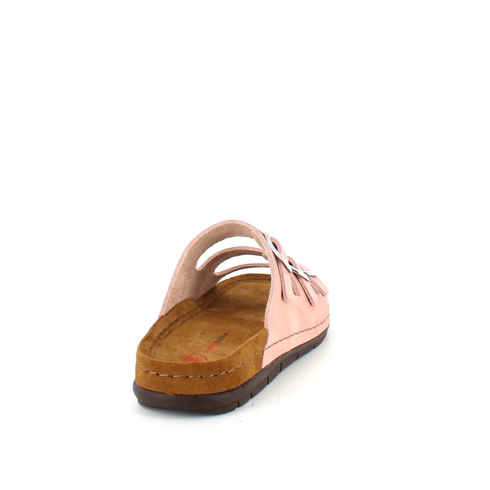 Rosa slip-on sandal i läder med smala remmar