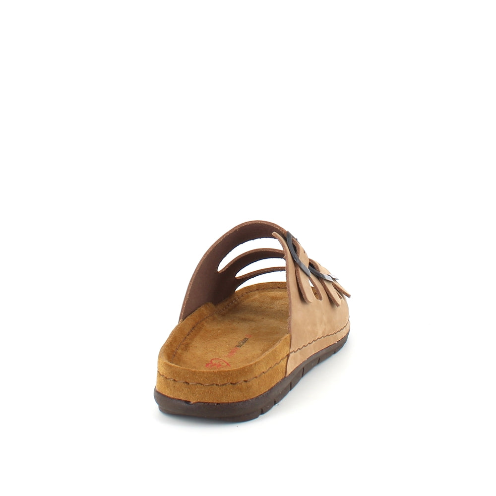 Brun slip-on sandal i läder med smala remmar