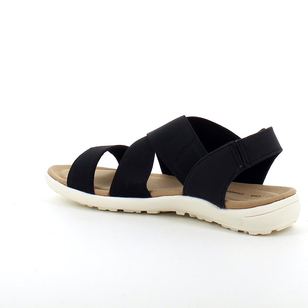Svart sandal med bred resår över vristen