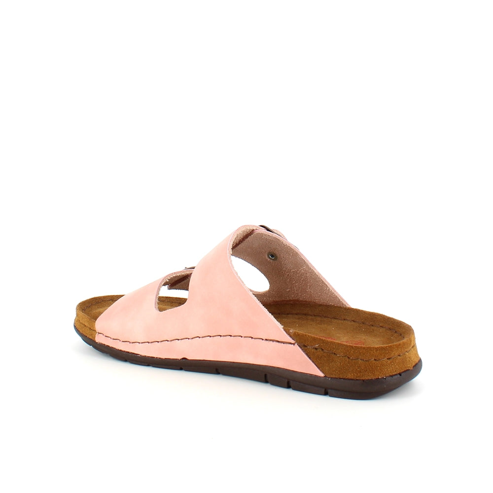 Rosa slip-on-sandal i skinn med breda remmar
