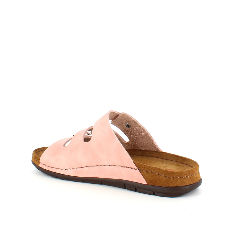 Rosa slip-on sandal i läder med smala remmar