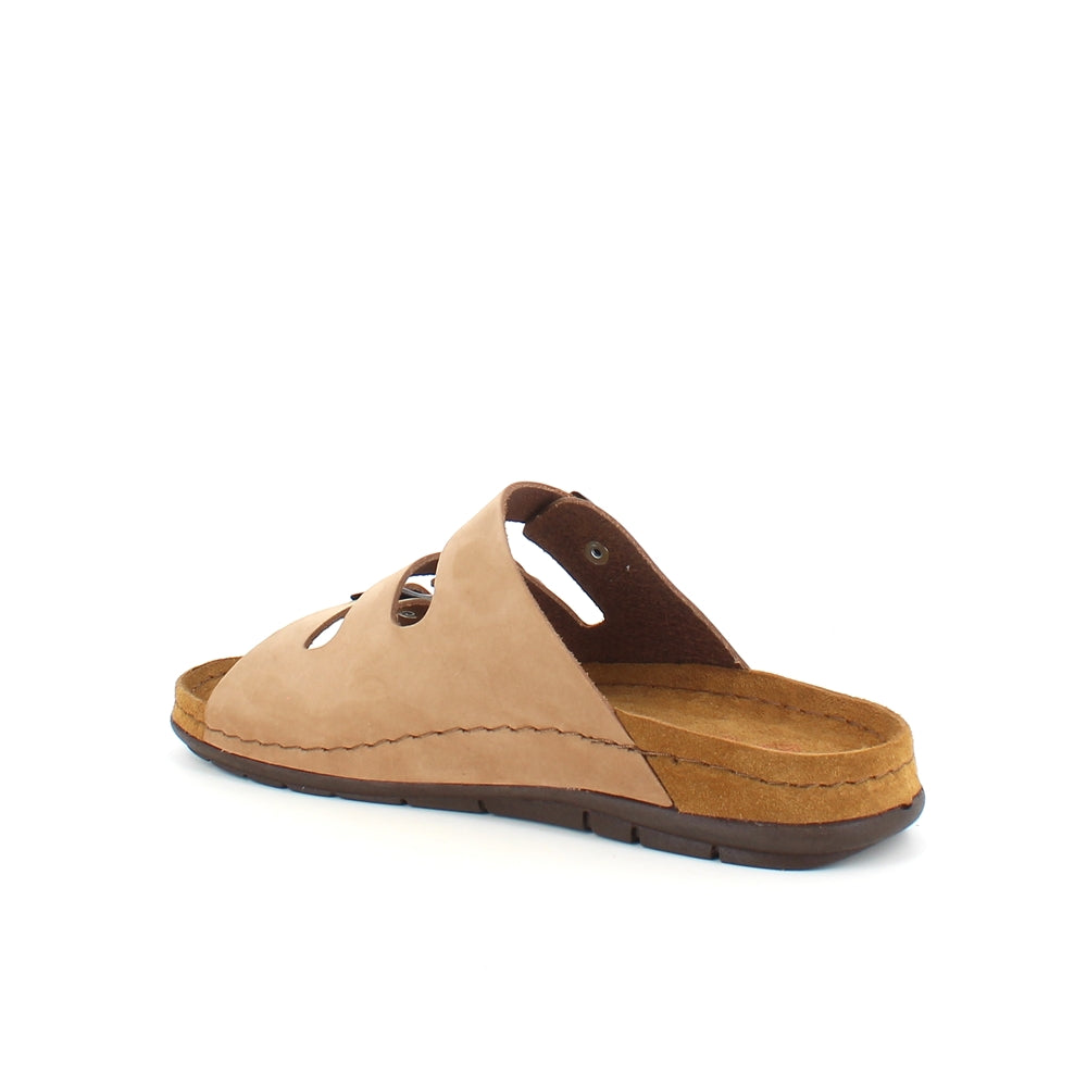 Brun slip-on sandal i läder med smala remmar