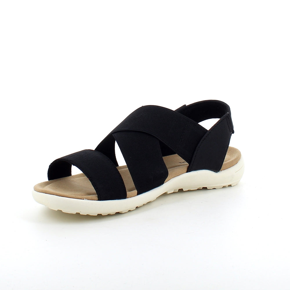 Svart sandal med bred resår över vristen