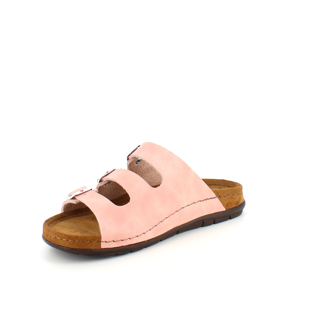 Rosa slip-on sandal i läder med smala remmar