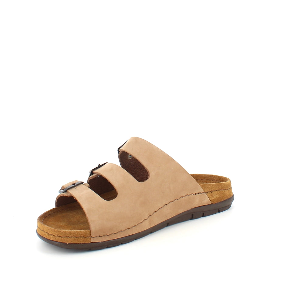 Brun slip-on sandal i läder med smala remmar