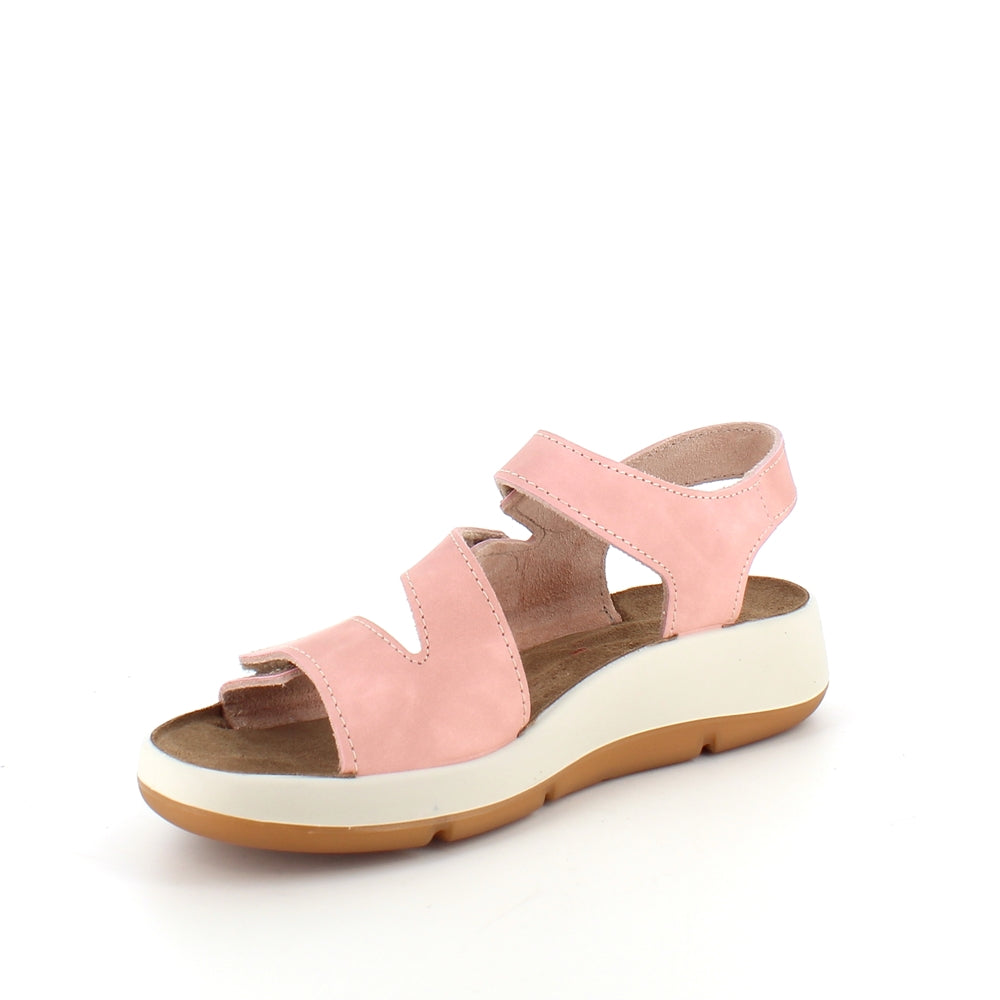 Elegant rosa skinnsandal med justerbara remmar