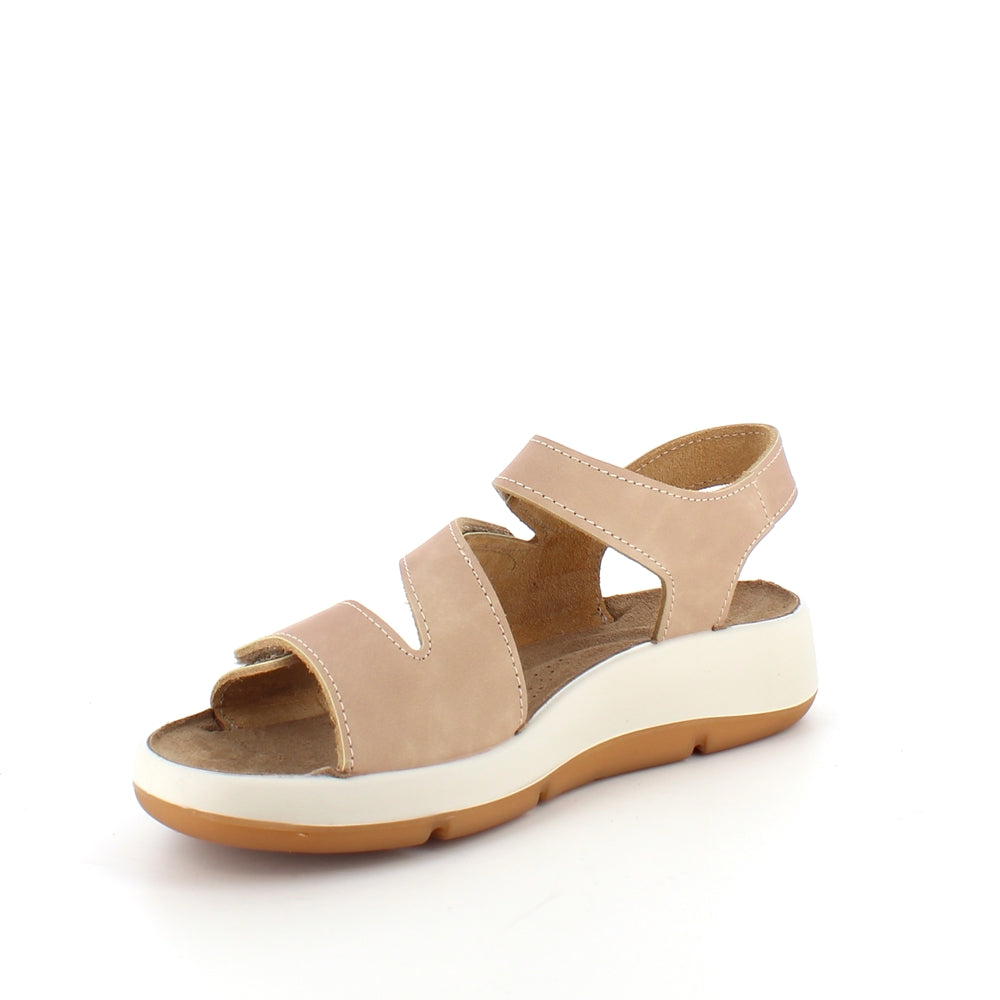 Elegant beige lädersandal med justerbara remmar
