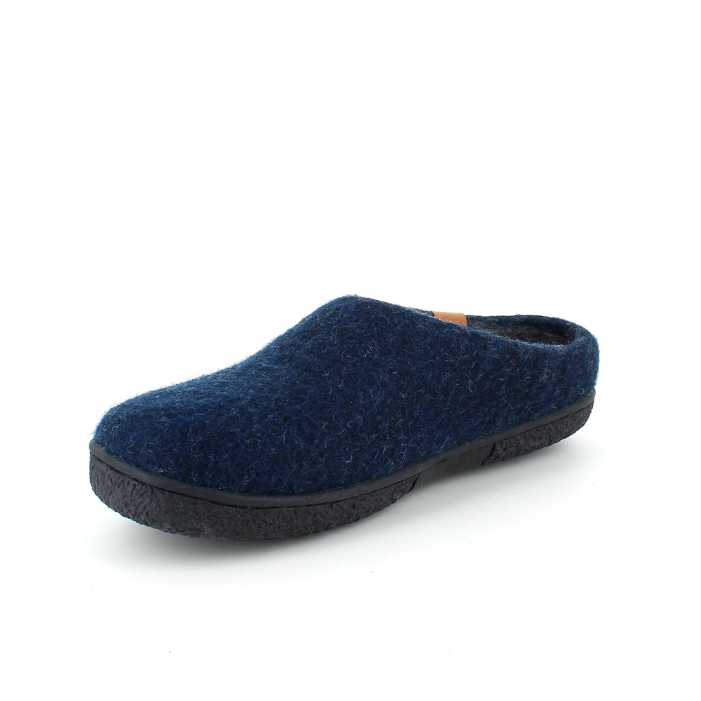 Låga blå ulltofflor med halksäkra sulor från Green Comfort