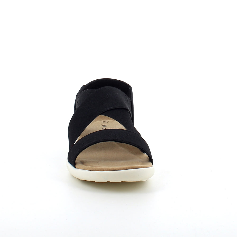 Svart sandal med bred resår över vristen