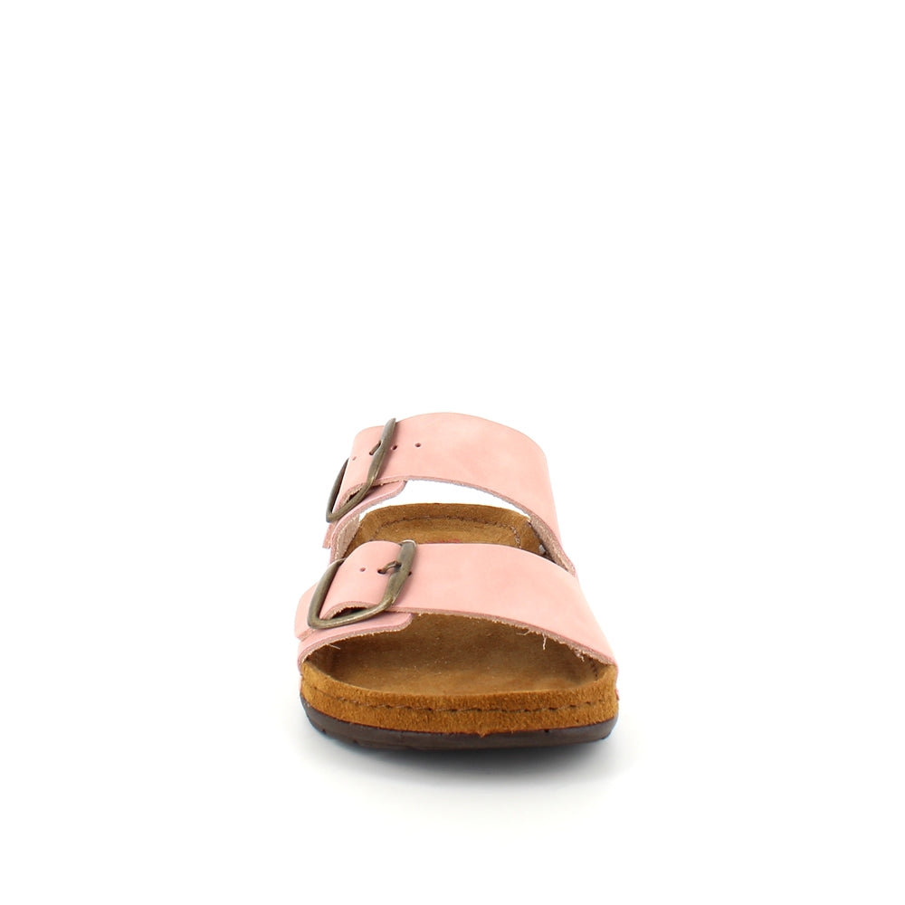 Rosa slip-on-sandal i skinn med breda remmar