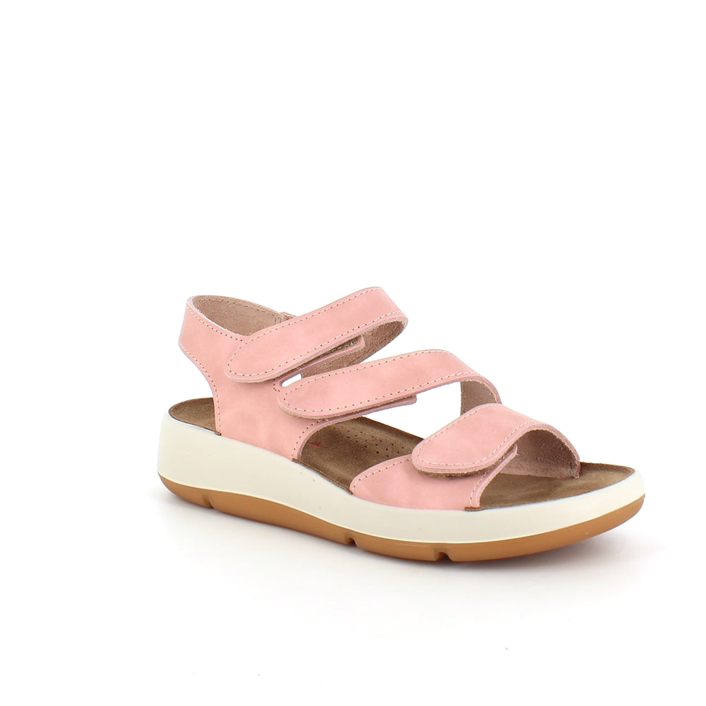 Elegant rosa skinnsandal med justerbara remmar