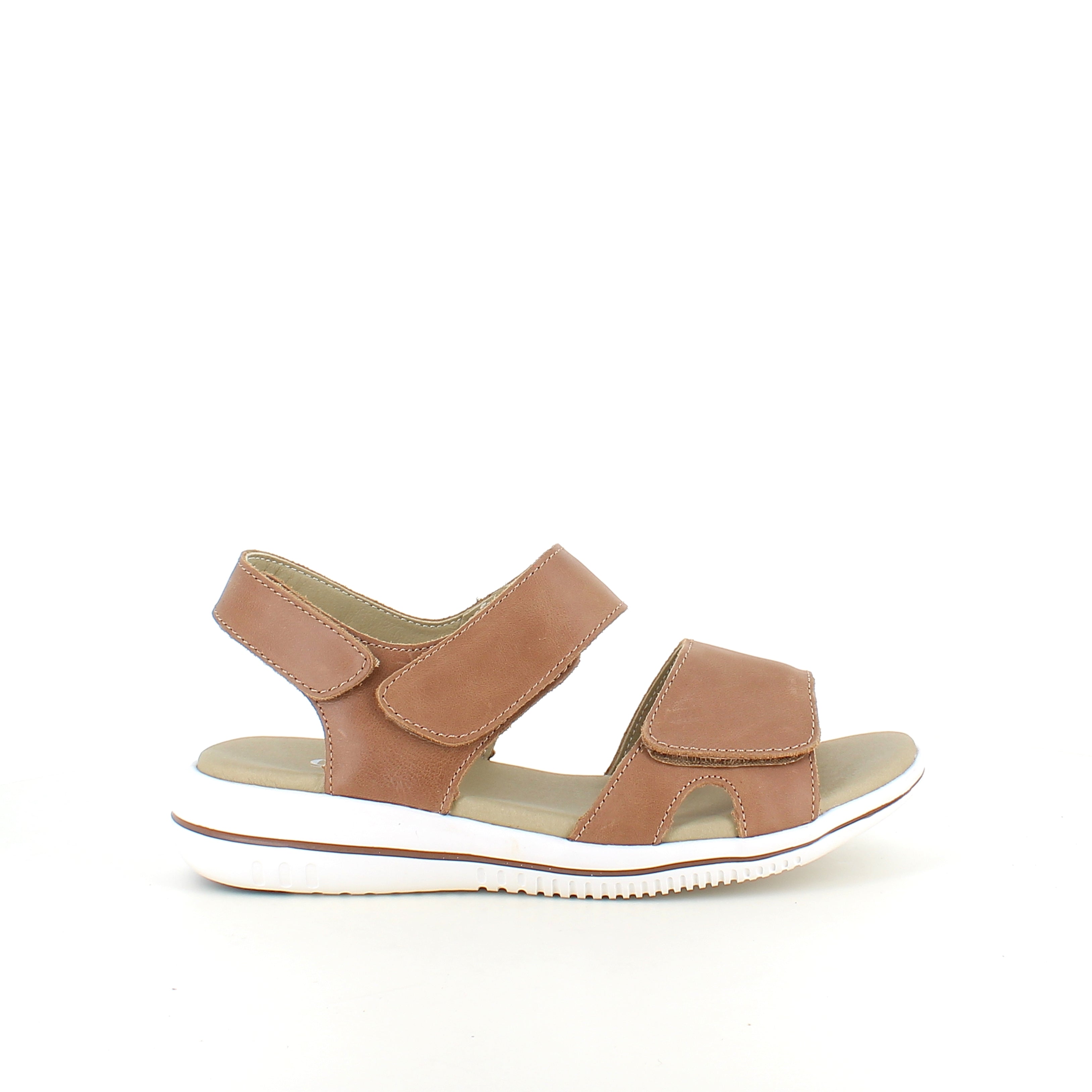Green Comfort Leaf sandal – ljusbrun skinnsandal med hålfotsstöd & kardborre