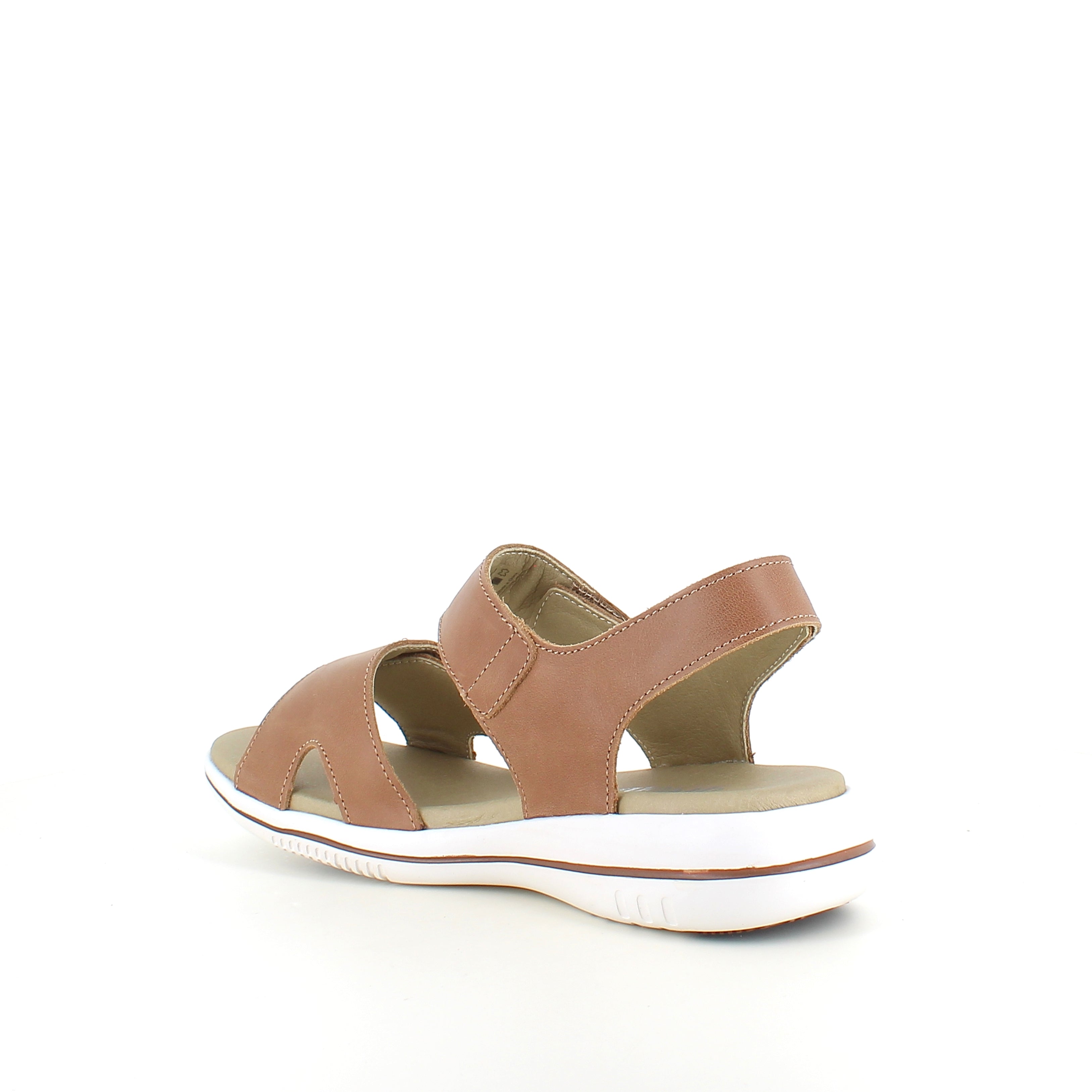 Green Comfort Leaf sandal – ljusbrun skinnsandal med hålfotsstöd & kardborre