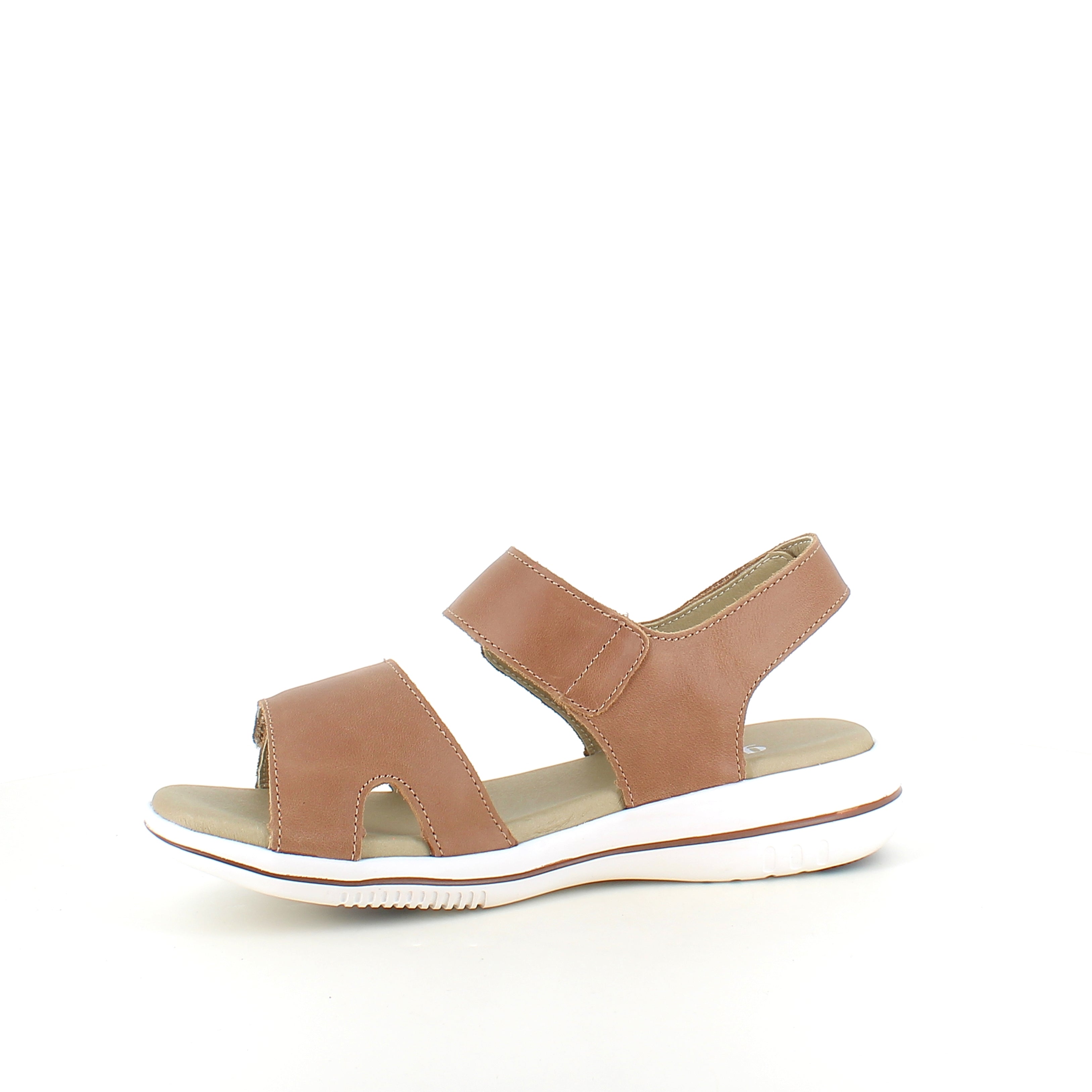 Green Comfort Leaf sandal – ljusbrun skinnsandal med hålfotsstöd & kardborre