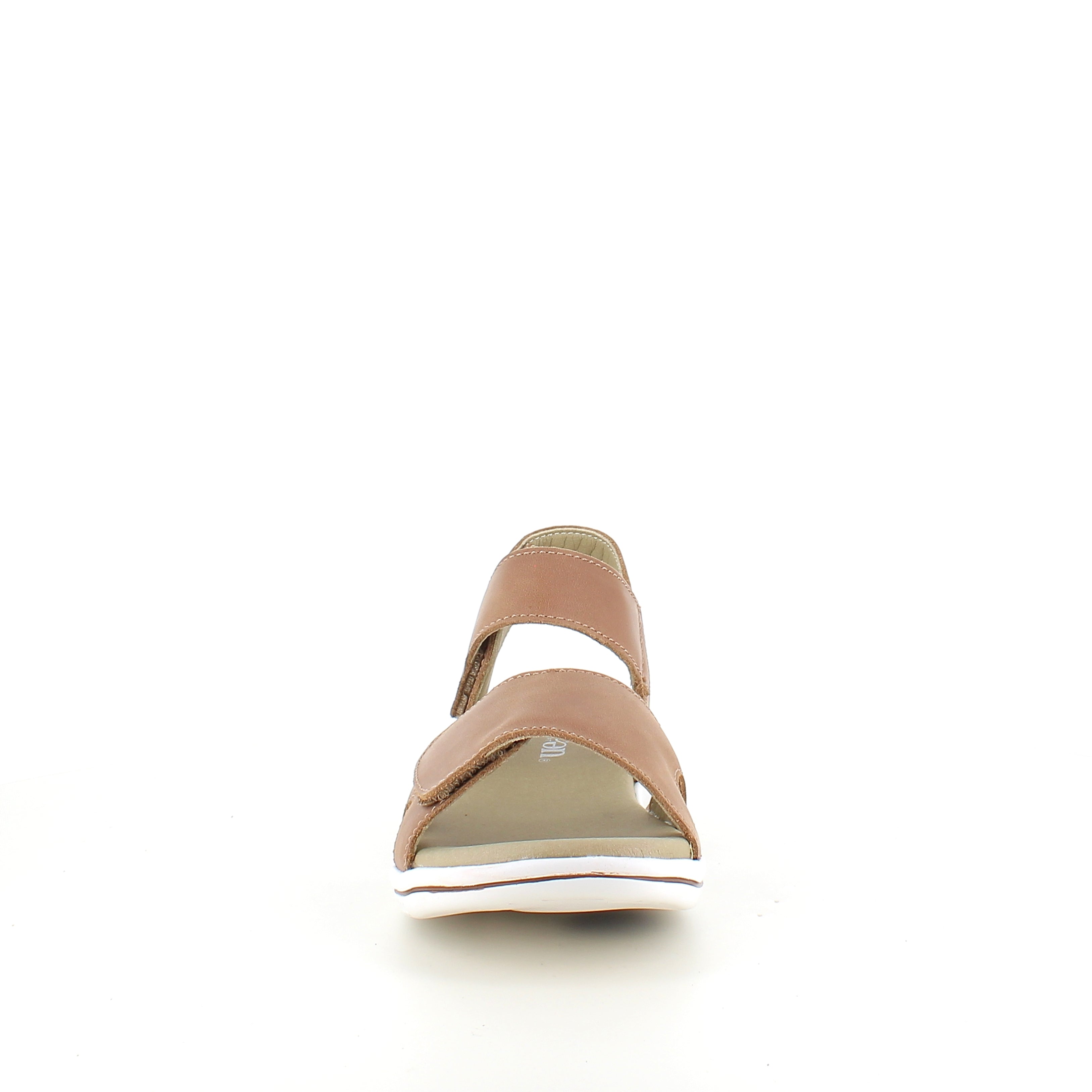 Green Comfort Leaf sandal – ljusbrun skinnsandal med hålfotsstöd & kardborre