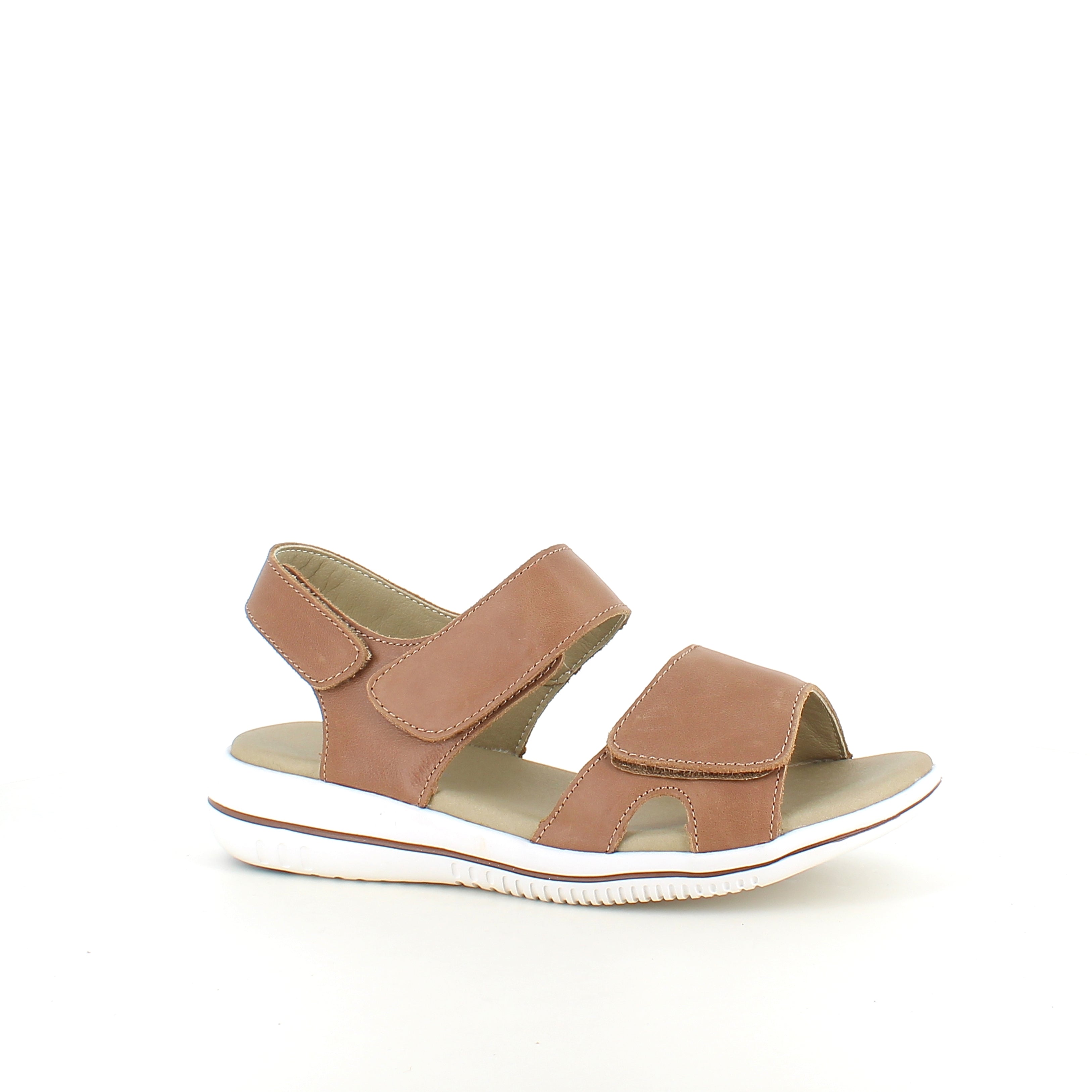 Green Comfort Leaf sandal – ljusbrun skinnsandal med hålfotsstöd & kardborre