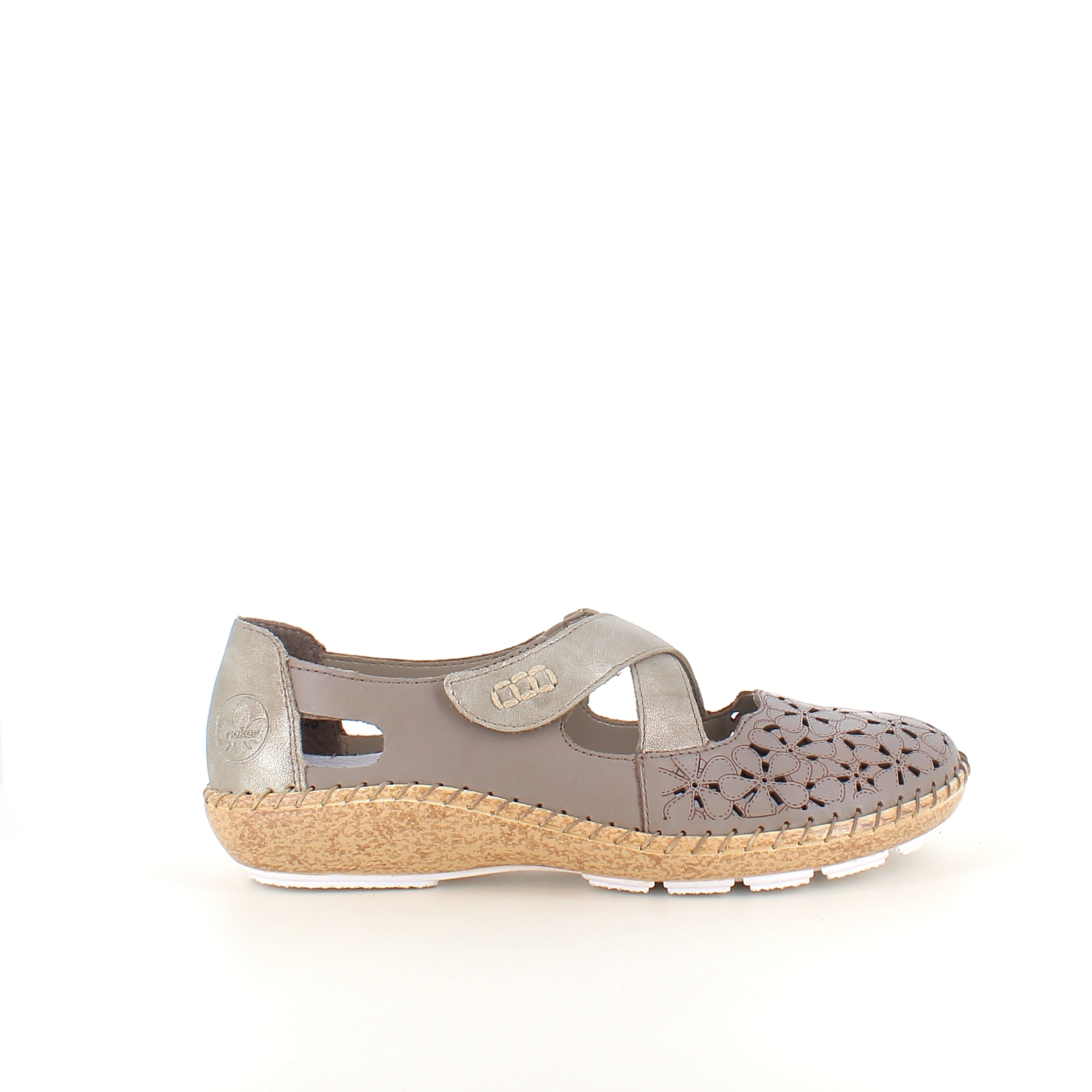 Rieker beige sluten sandal med kardborre och blommönster