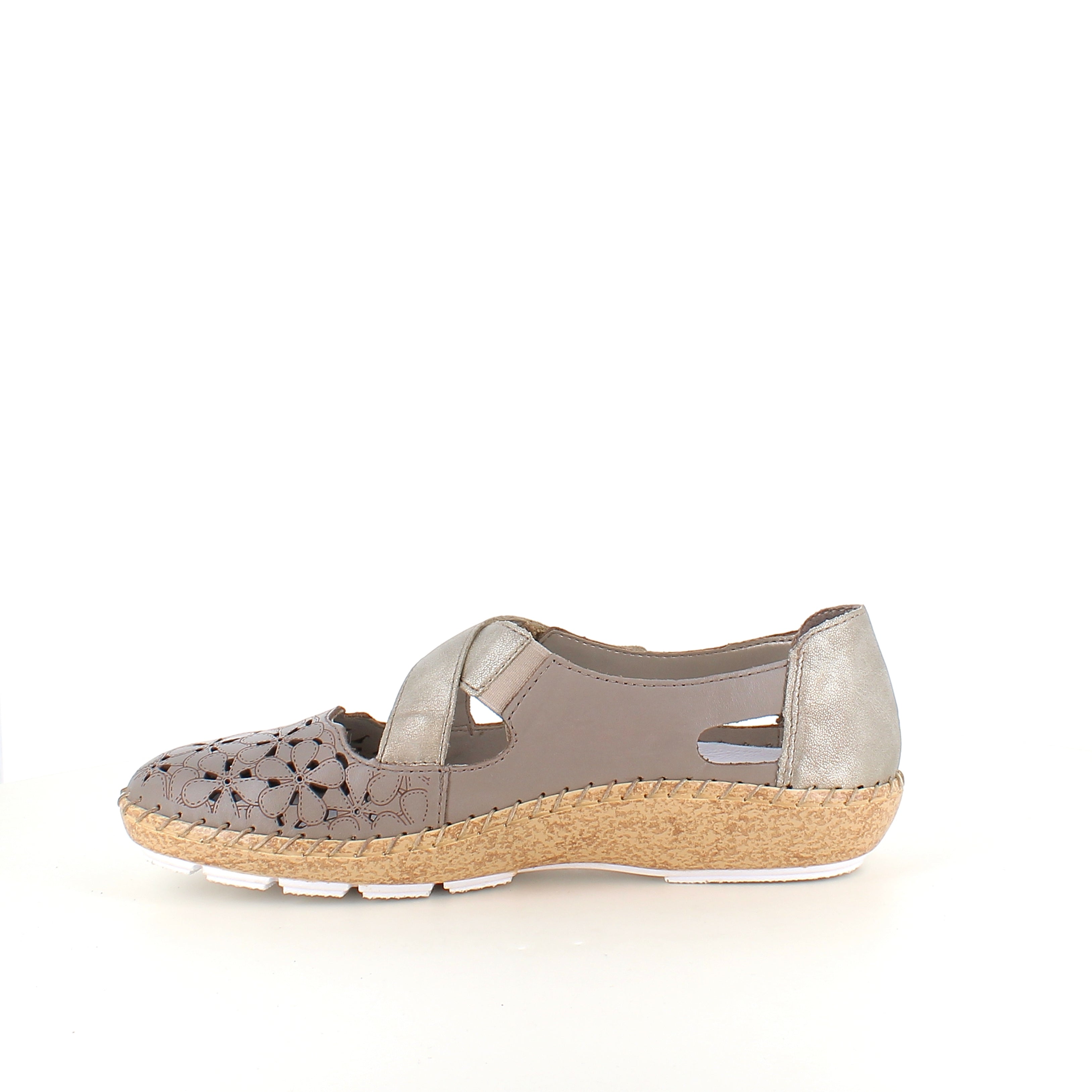 Rieker beige sluten sandal med kardborre och blommönster