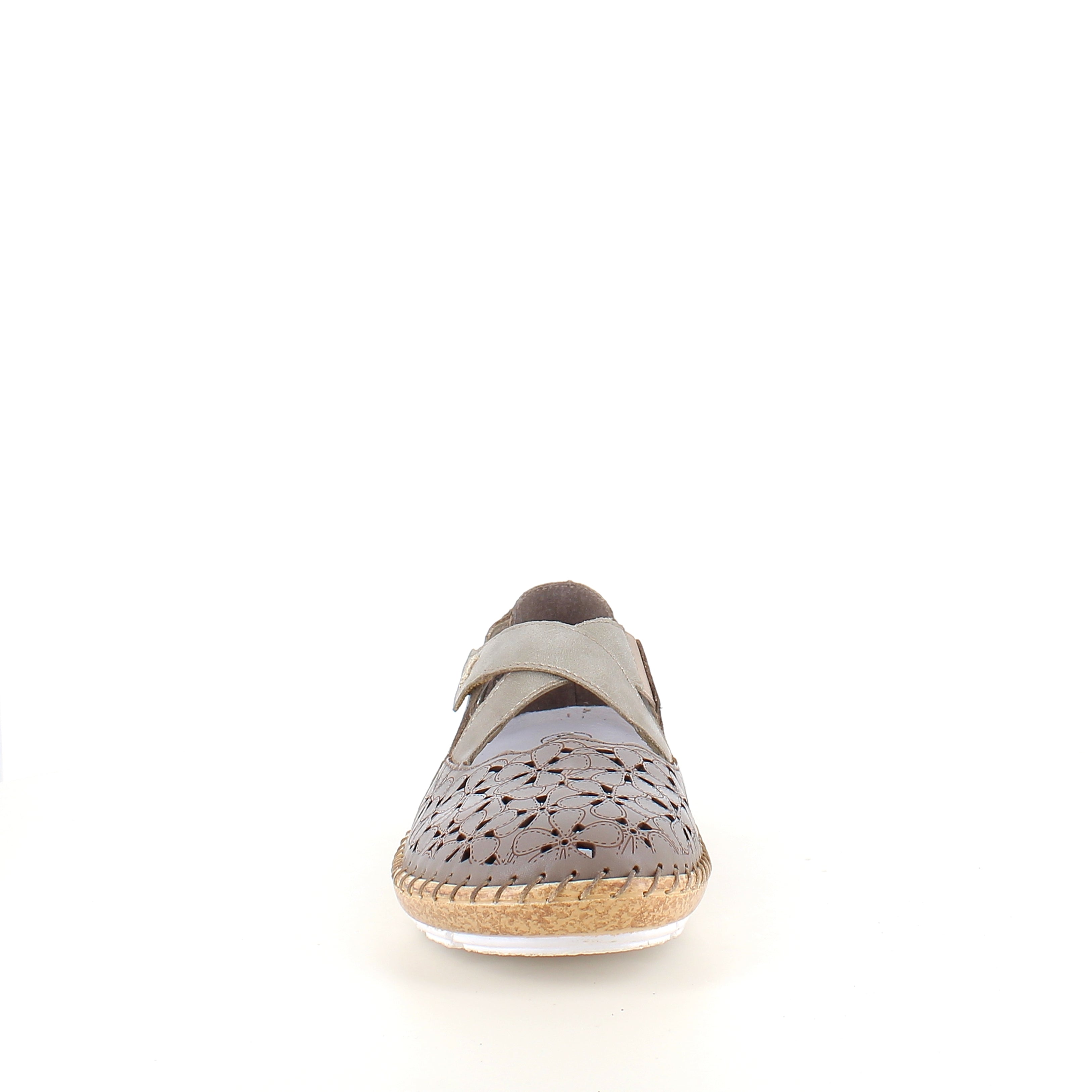 Rieker beige sluten sandal med kardborre och blommönster