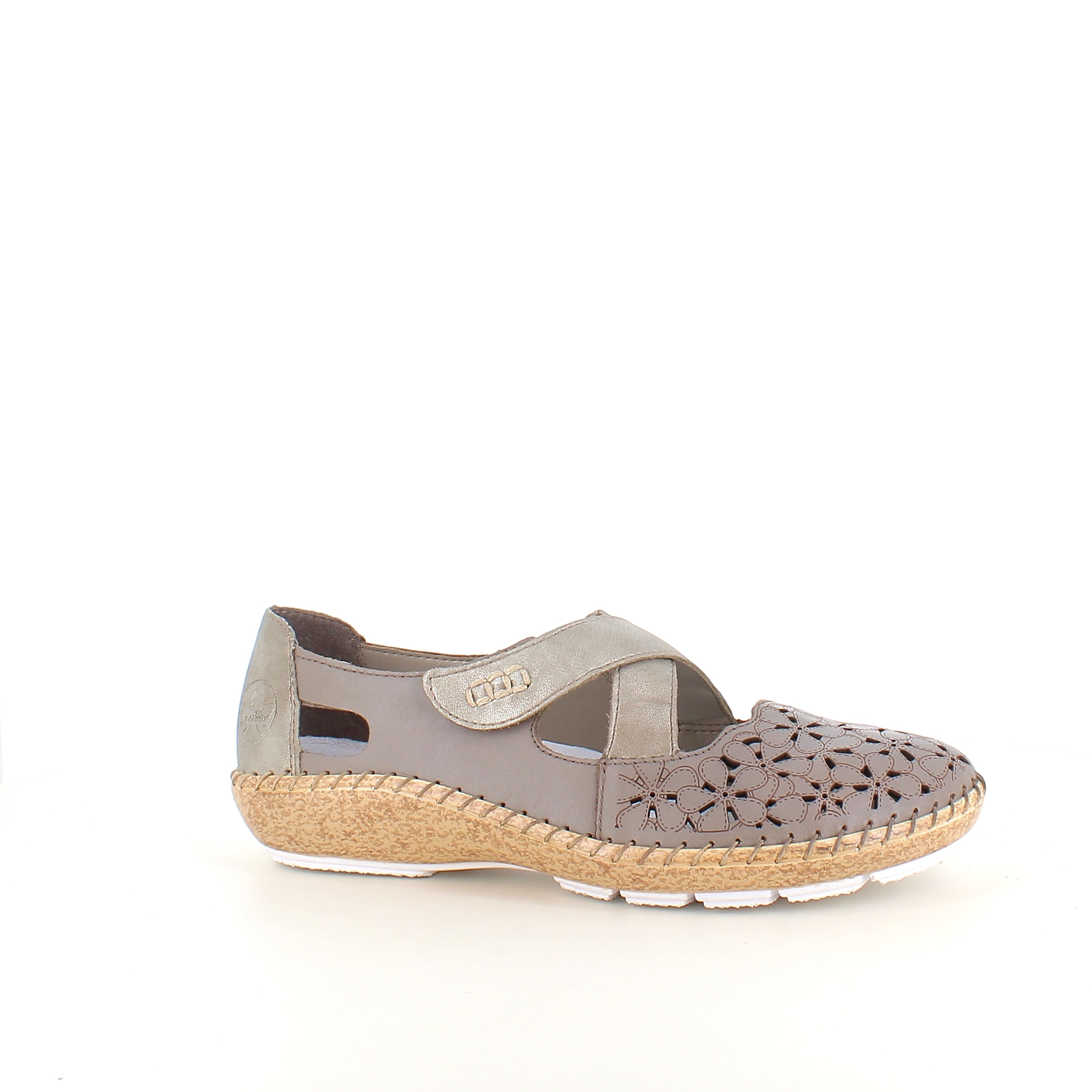 Rieker beige sluten sandal med kardborre och blommönster