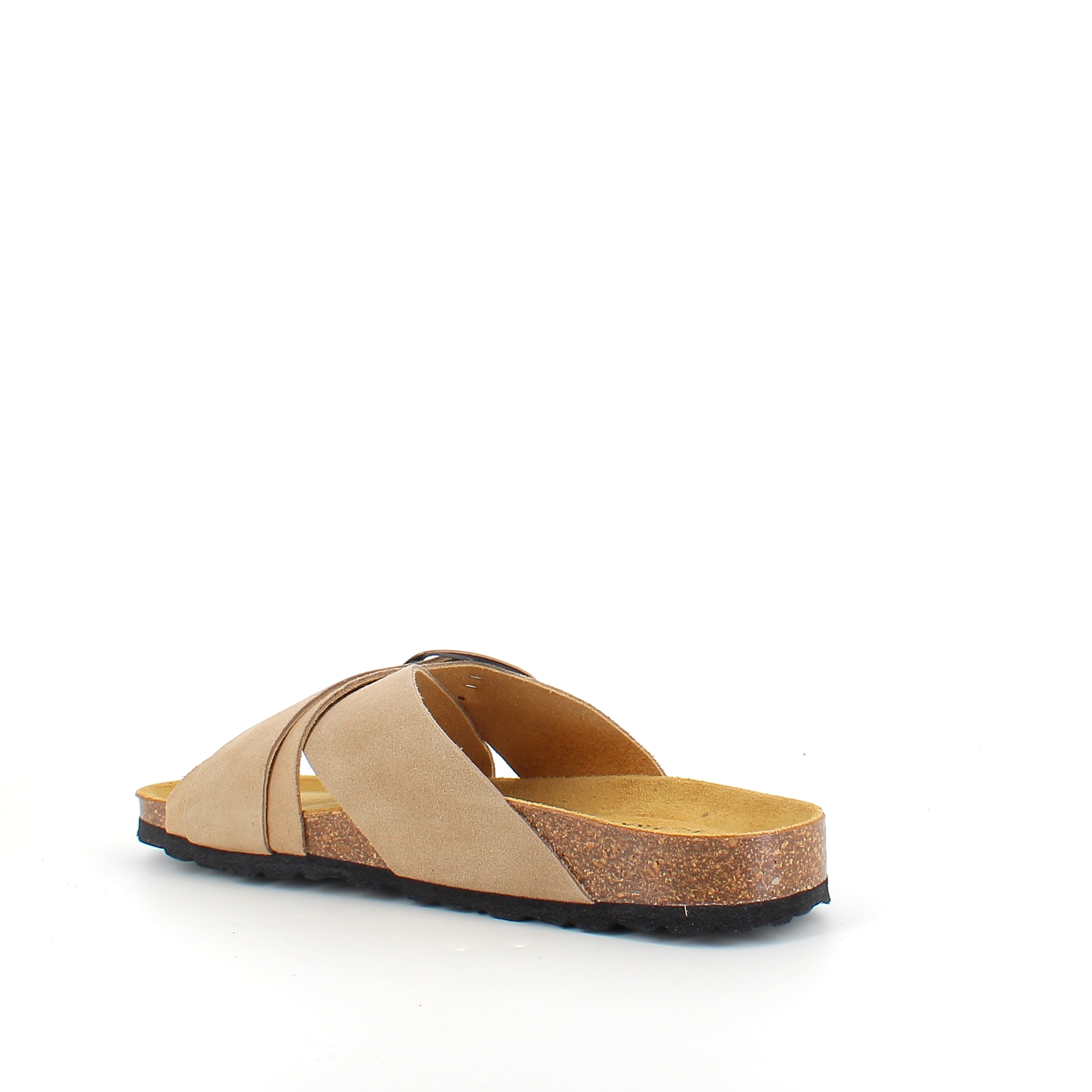 Ljusbrun slip-on sandal i läder med dubbel rem – komfort & stöd från SSKbutiken.se