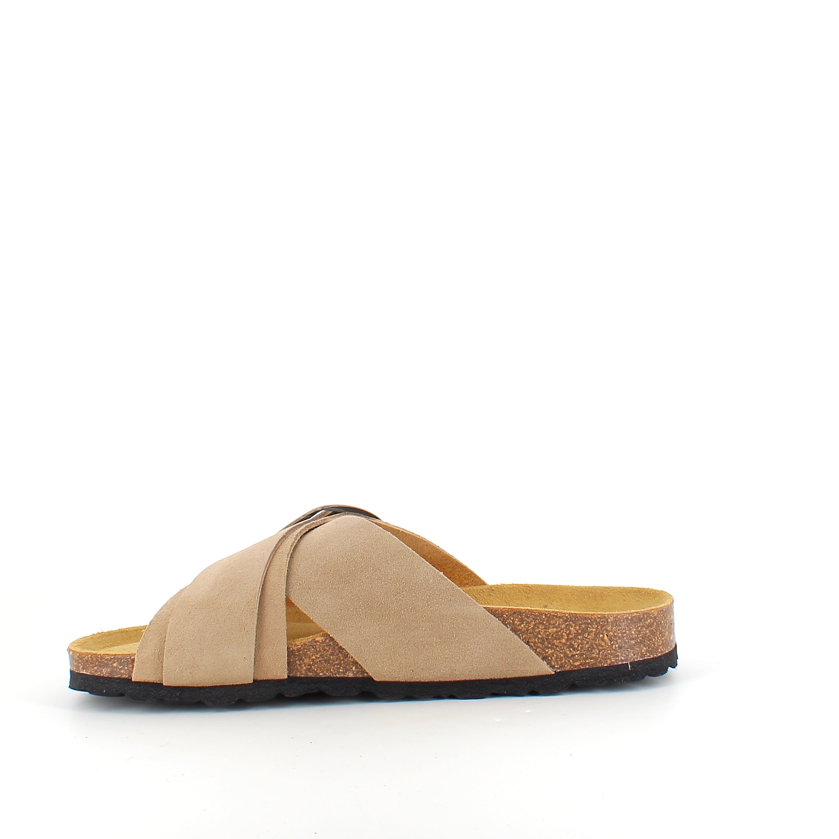 Ljusbrun slip-on sandal i läder med dubbel rem – komfort & stöd från SSKbutiken.se