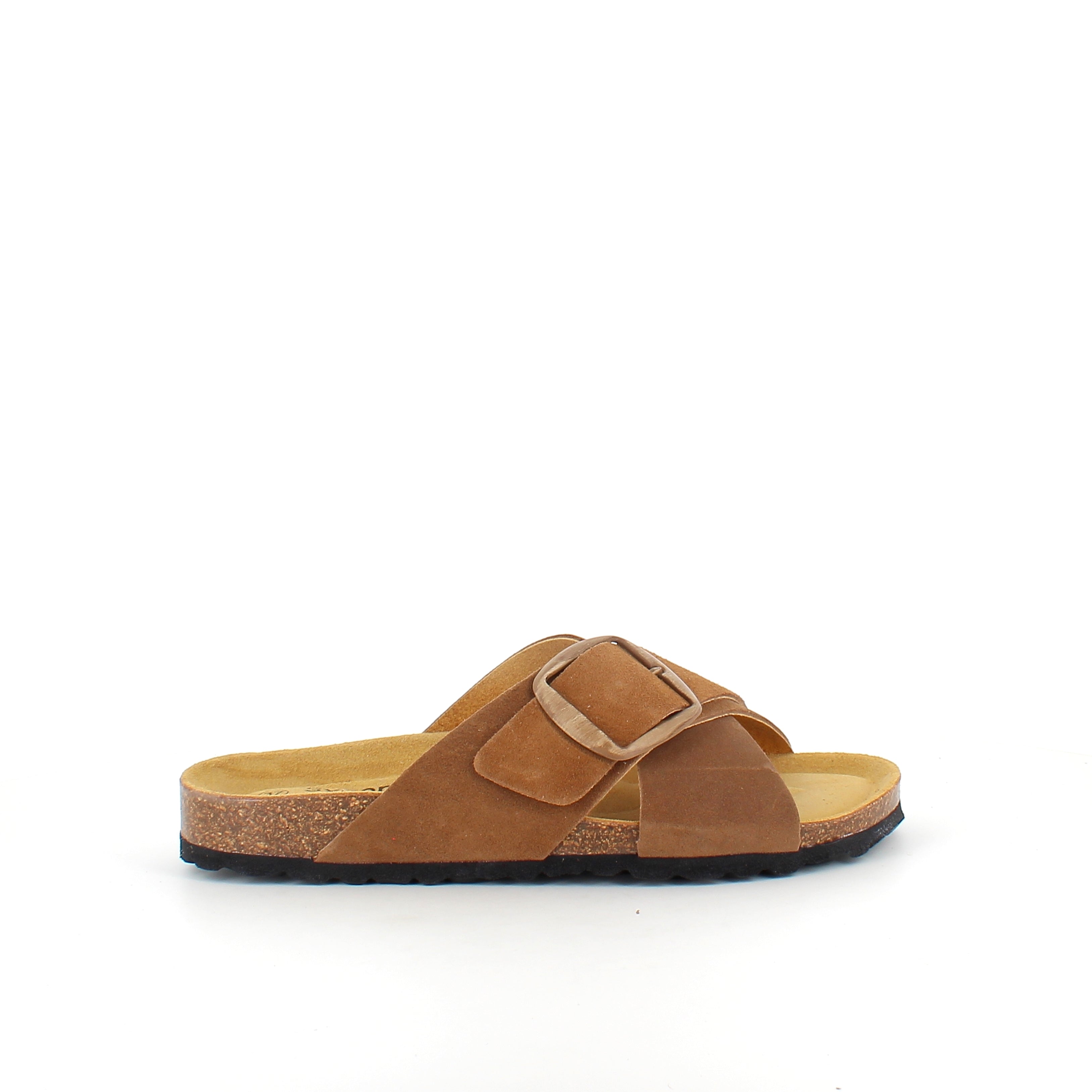 Brun slip-on sandal med dubbel rem – komfortsandal med stöd | SSKbutiken.se