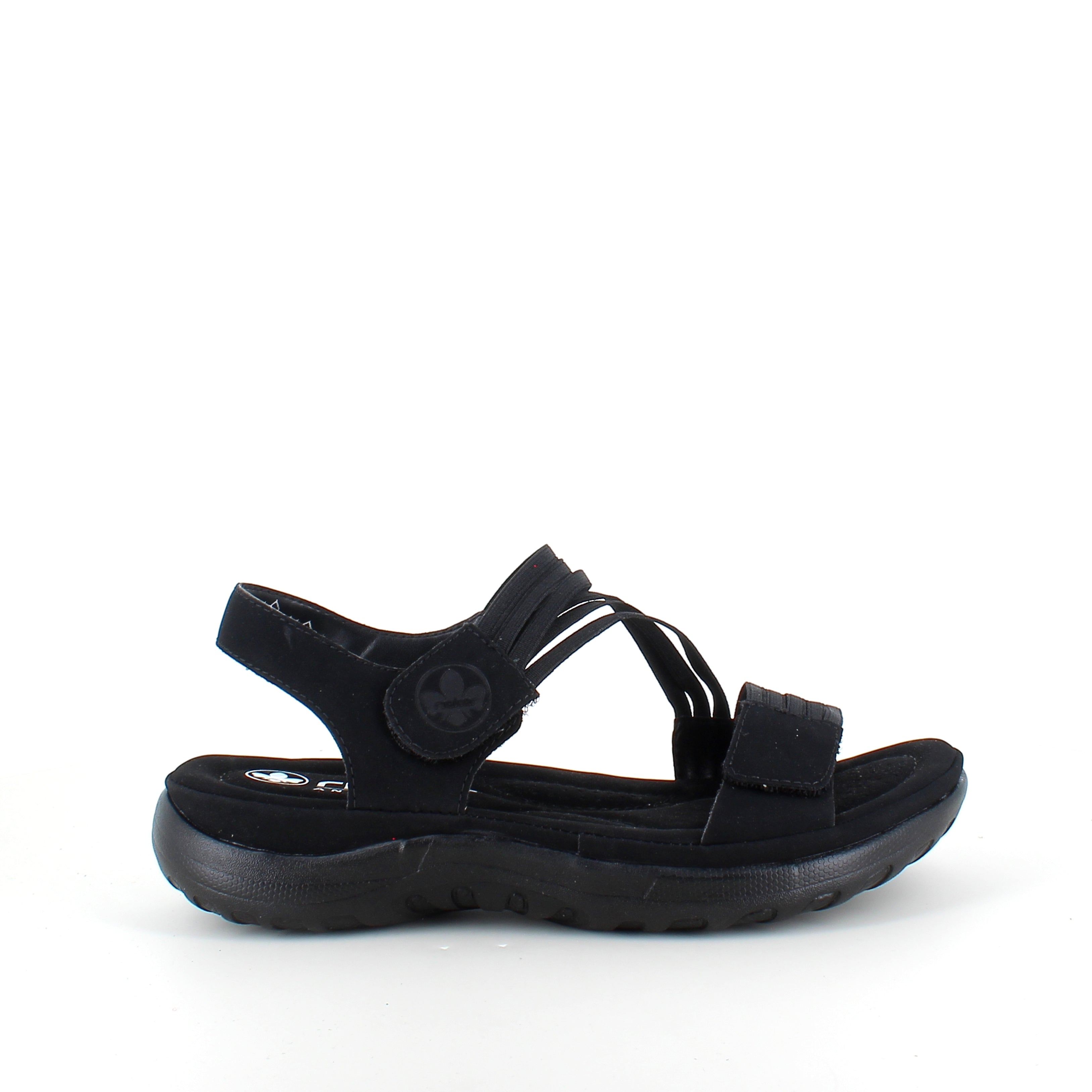 Rieker-sandal i svart för dam – lätt komfort med mjuk innersula och flexibla remmar