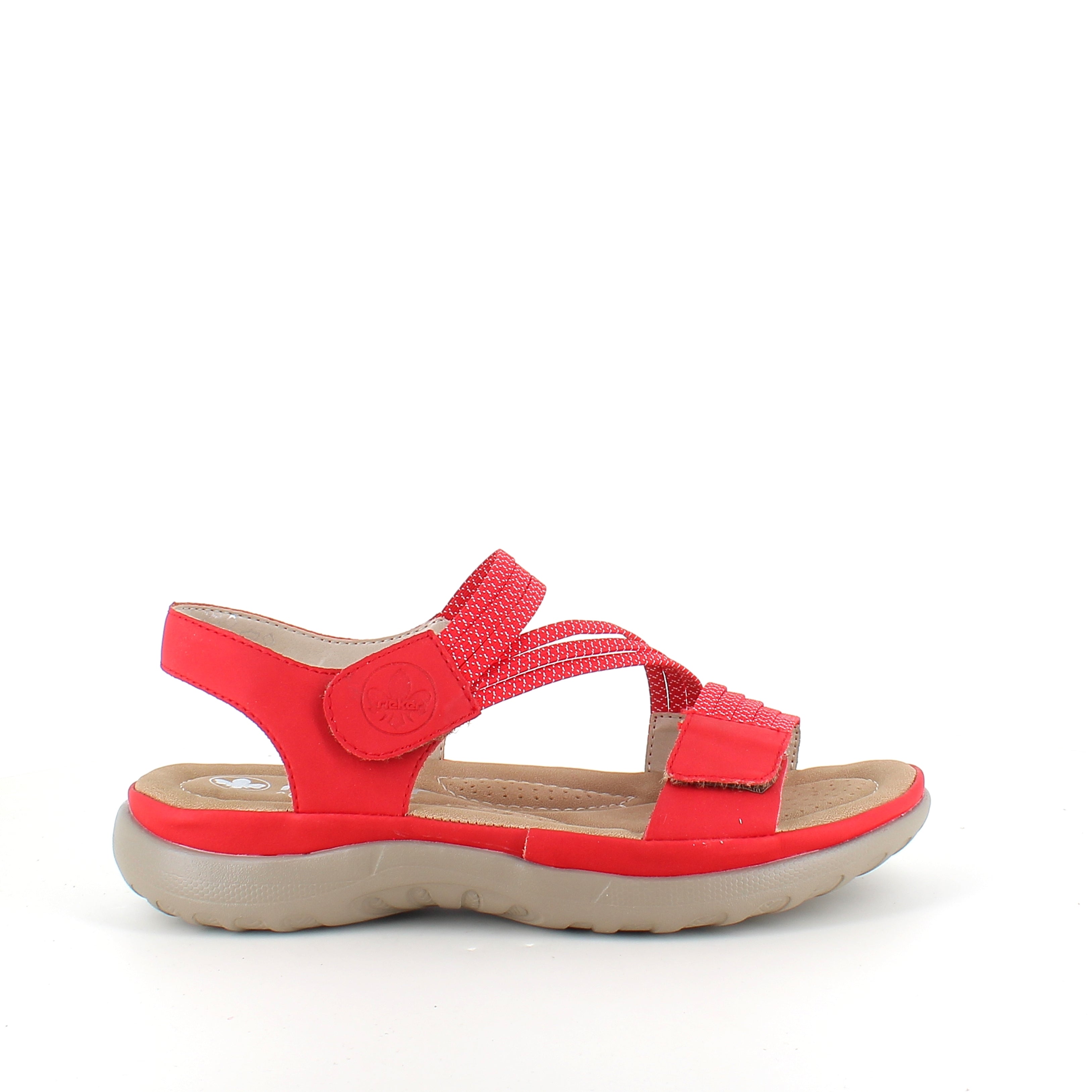 Rieker sandal i rött för dam – lätt komfort med mjuk innersula & flexibla remmar
