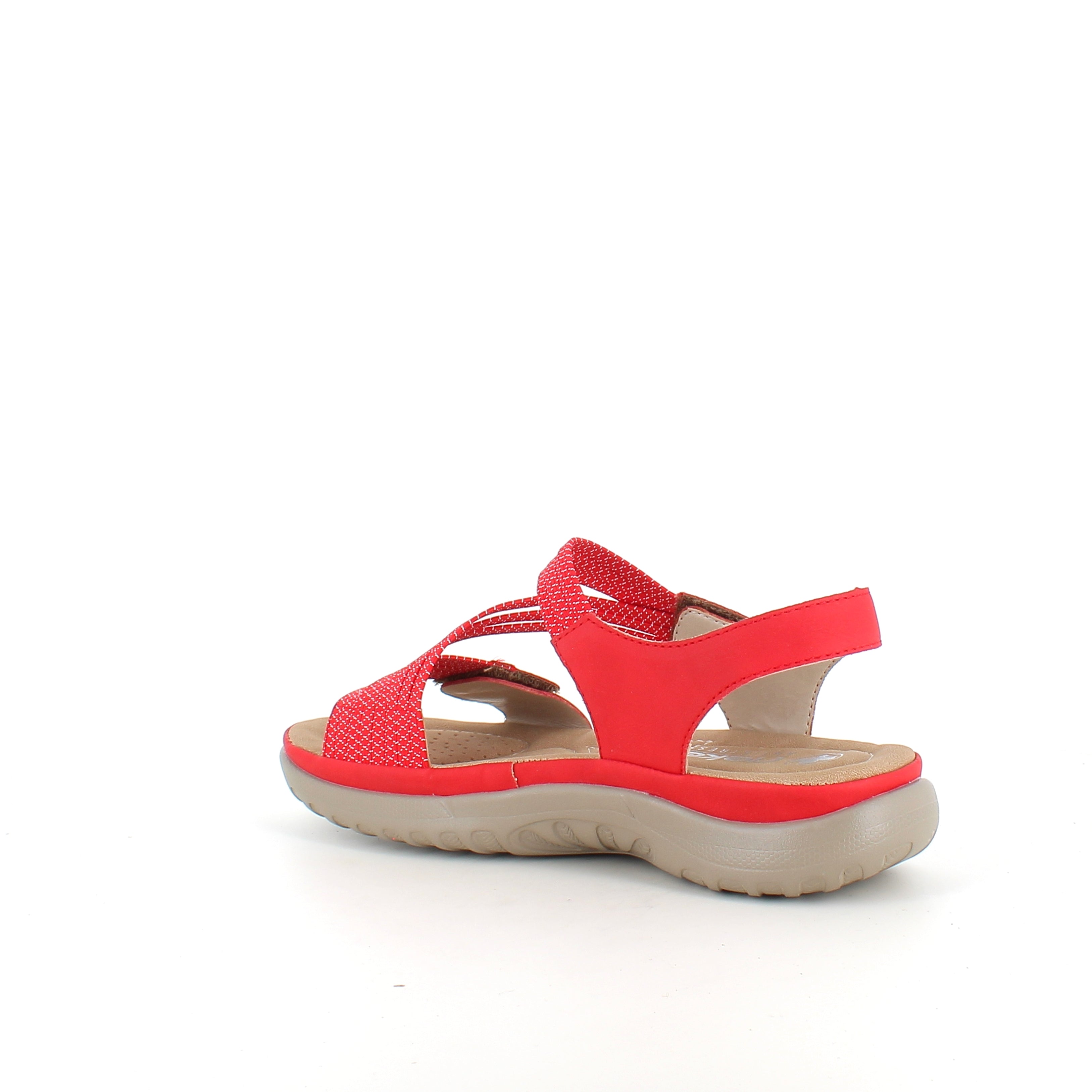 Rieker sandal i rött för dam – lätt komfort med mjuk innersula & flexibla remmar