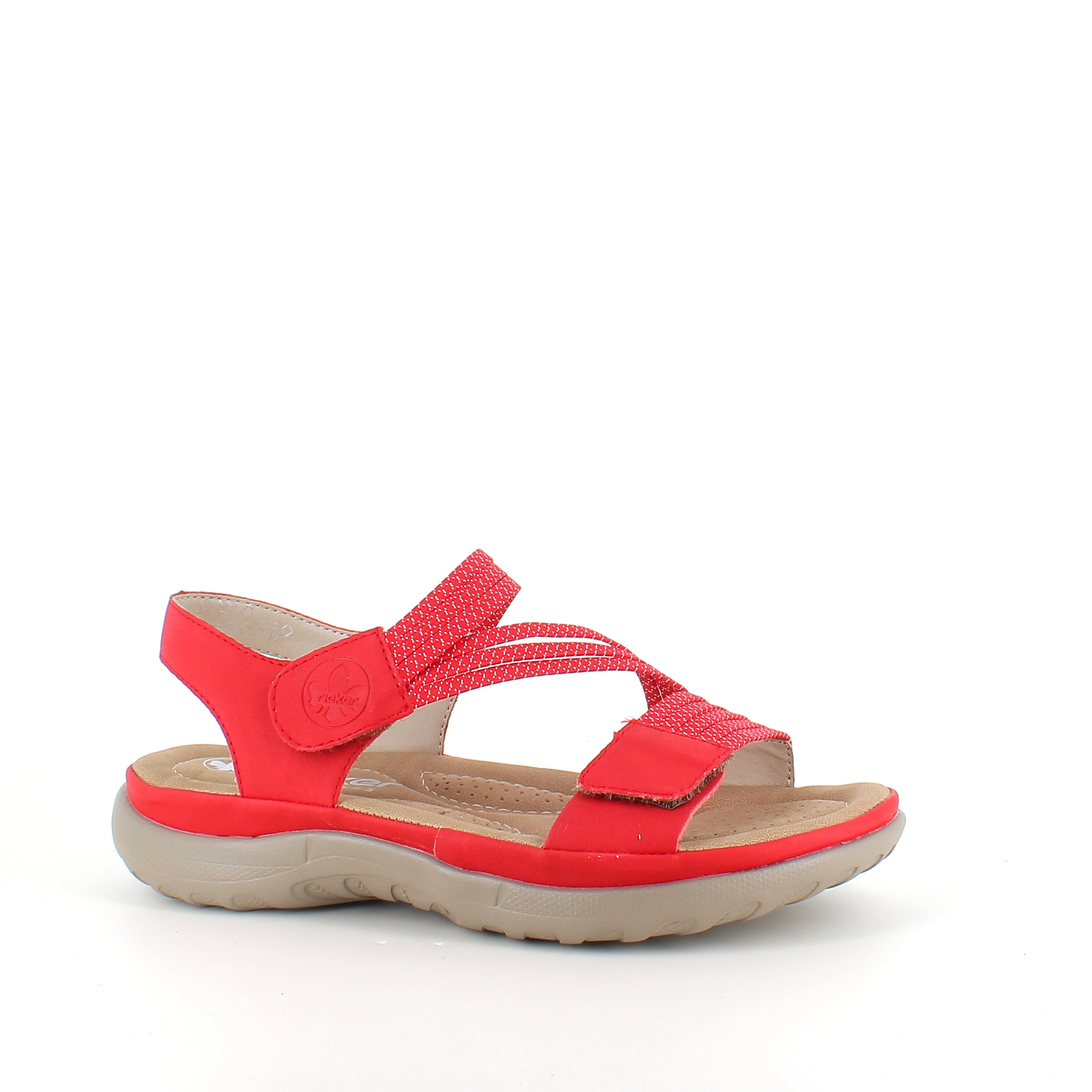 Rieker sandal i rött för dam – lätt komfort med mjuk innersula & flexibla remmar