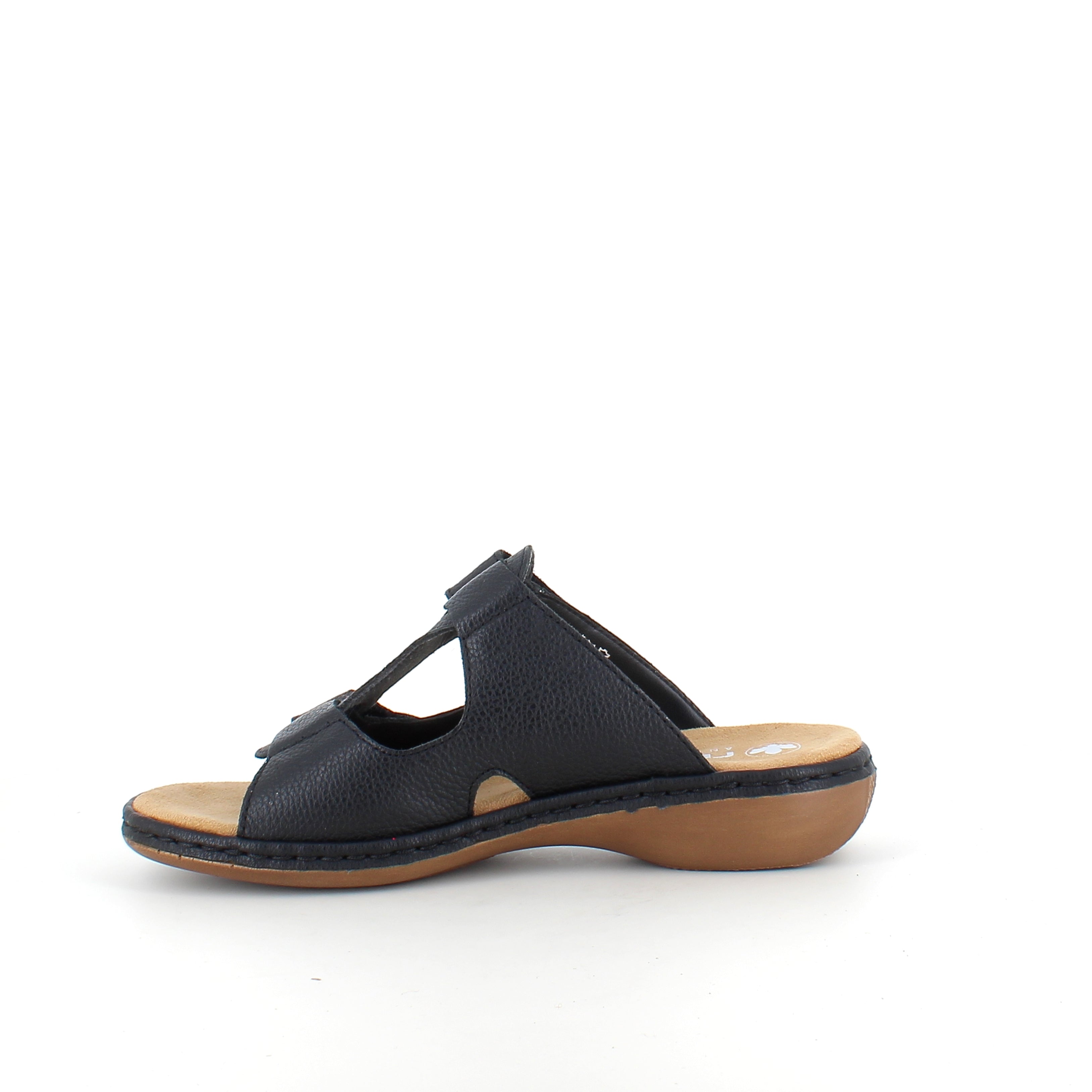 Rieker damsandal svart – elegant slip-on med mjuk Antistresskomfort