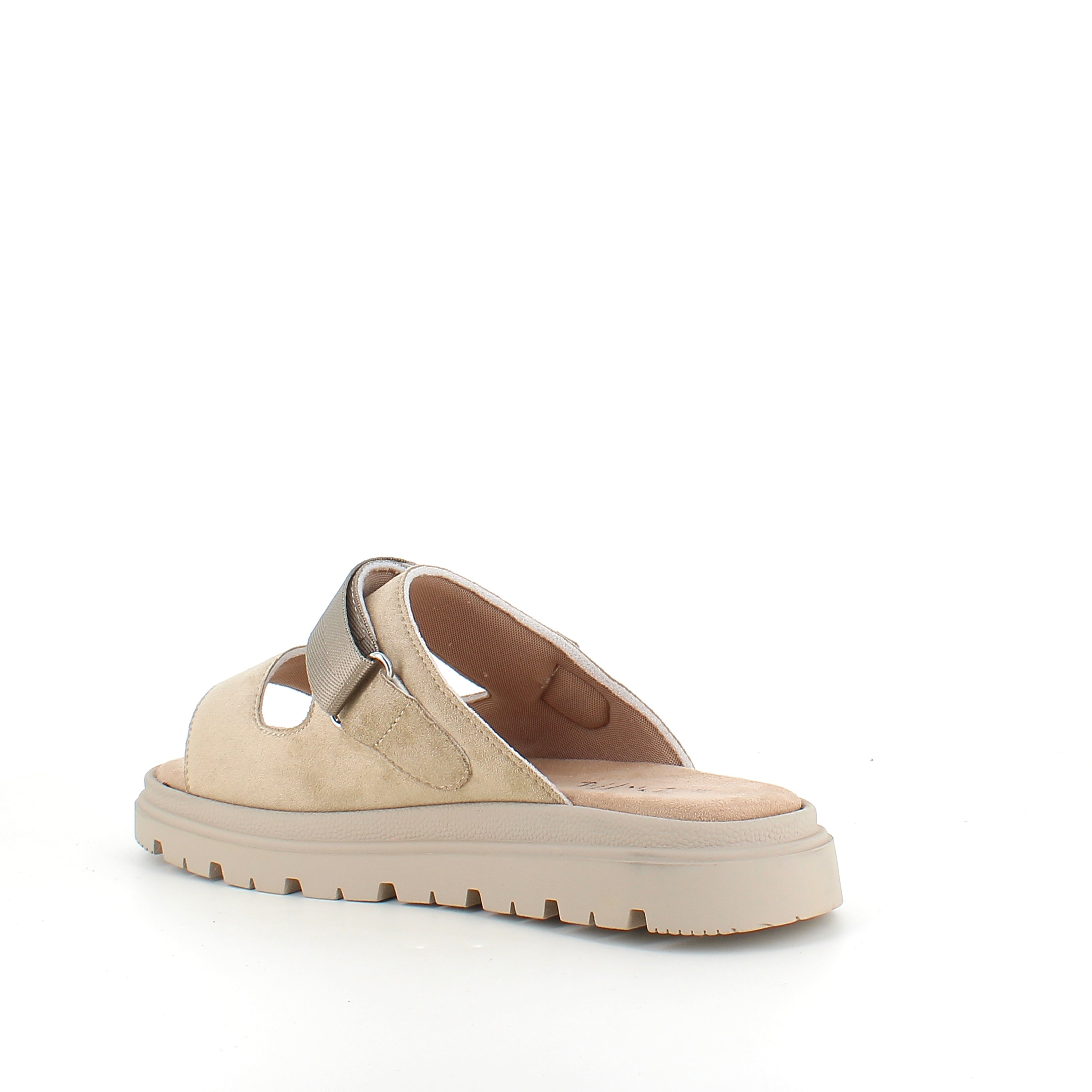Beige sandal med justerbar rem och mjuk komfort